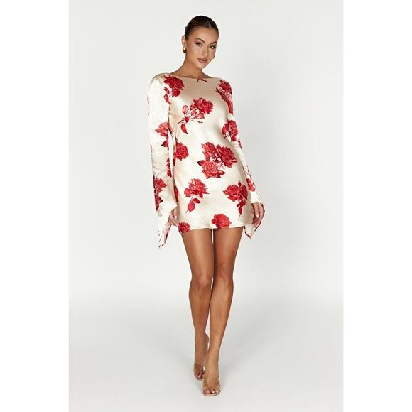 MESHKI Davina Satin Long Sleeve Mini Dress - XL - Picture 2 of 3